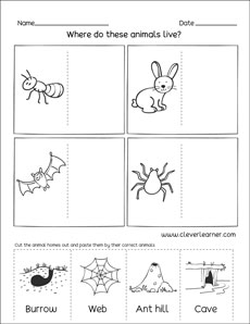 Animal Homes Kindergarten printables
