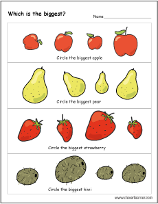 Which Fruit is bigger and smaller first grade worksheets