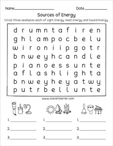 Energy Crossword puzzle for kids