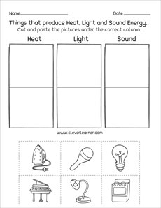 Sources of energy kindergarten activity sheets