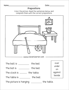 Free preposition worksheets for kids
