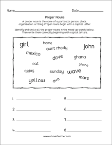 Proper noun first grade activity worksheet
