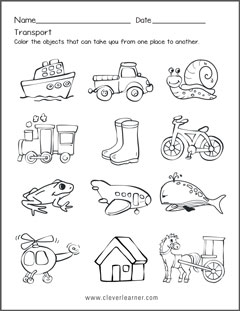 Forms of transport activity worksheets for children