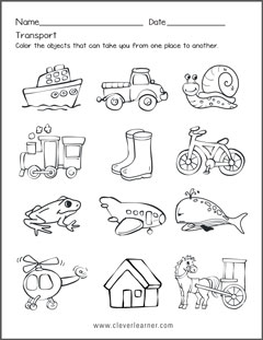 Forms of transport activity worksheets for children