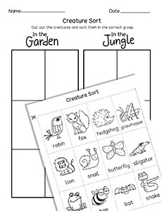 What animals live in the garden childrens worksheet