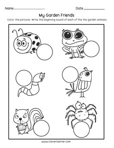 Garden creatures preschool activity sheet