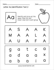 Free Lower Case Letter a identification worksheet for kids