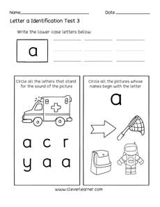 Free Letter A identification worksheets for kids