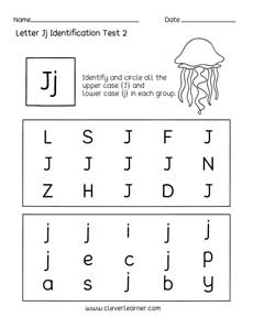 Identify uppercase J and lowercase j letters for preschool children