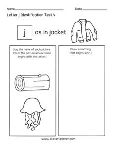 Letter J Recognition Worksheets for preschoolers