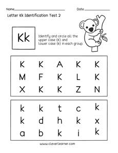 Free Lowercase letter k identification sheets