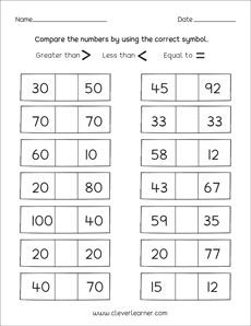 Kindergarten Less than Number Worksheets