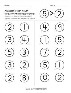 Number greater and less than activity worksheets