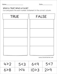 Which number is greater first grade activity sheets