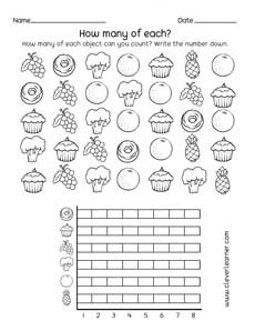 Kindergarten count and graphs activity worksheets