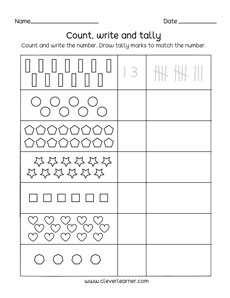 Count and tally activity worksheets for first graders