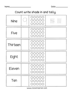 Count and tally worksheet for 1st grade children