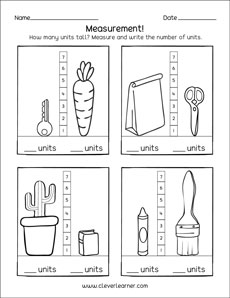 How many units tall kindergarten activity sheet