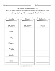 Collective noun activity worksheets for kids