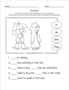 Pronouns worksheets for first grade