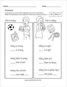 Kindergarten pronouns worksheet