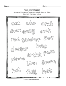 Preschool nouns activity worksheet