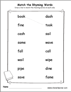 Match the rhyming words kindergarten worksheets