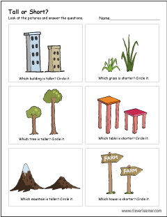 Which is shorter and which is longer activity sheet