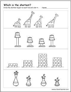 circle the shortest object preschool worksheet