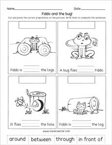 Printable worksheets for teaching students about prepositional phrases and prepositions.