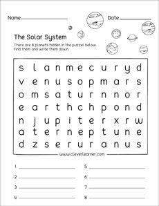 SOlar system word scramble for kindergarten children