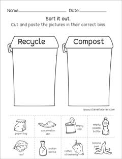 Preschool Compost or recycle activity worksheet