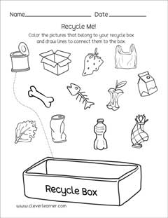 Preschool Recycle waste bin activity sheet