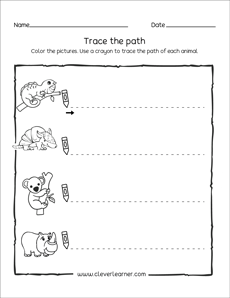 Free line tracing practice sheets for preschool kids