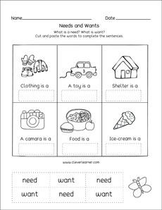 Essential things worksheets preschoolers