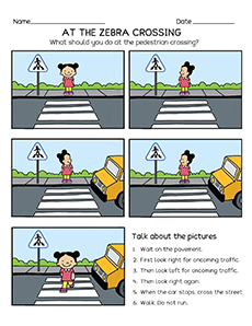 How to use the zebra crossing to cross the road children activity sheets
