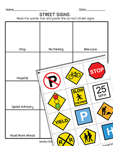 Free kids road signd and meaning worksheets for kids