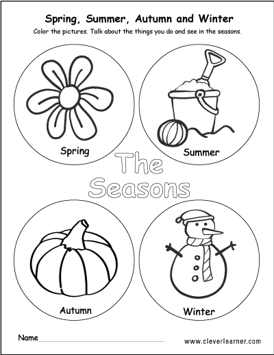 Spring summer autumn winter preschool activity worksheets