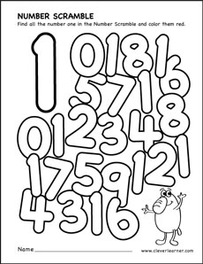 Free number scramble activity worksheet Number 1