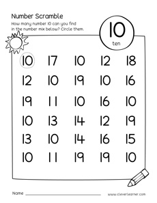 Number scramble worksheets for number 10 for kids