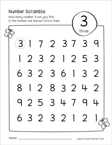 Number 3 Jumbled numbers worksheets