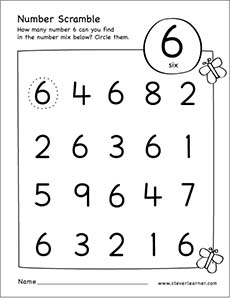 Free Number scramble worksheets for number isx children