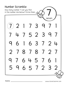 Free Number scramble printable for number 7 homeschool kids