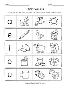 Free activity sheets on preschool short vowels