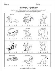 Free word syllables for kindergarten kids
