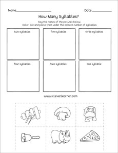 Free three-syllable words worksheets for kindergarten children