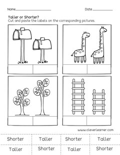 Which is shorter prek activity worksheet