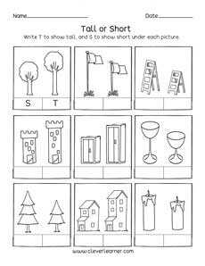 Free Short or Tall Kindergarten activity worksheet