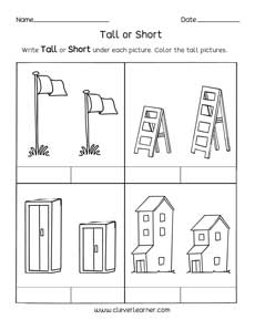 Free tall or short measurement worksheet for children