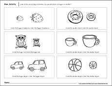 Compare sizes, big or small preschool printables